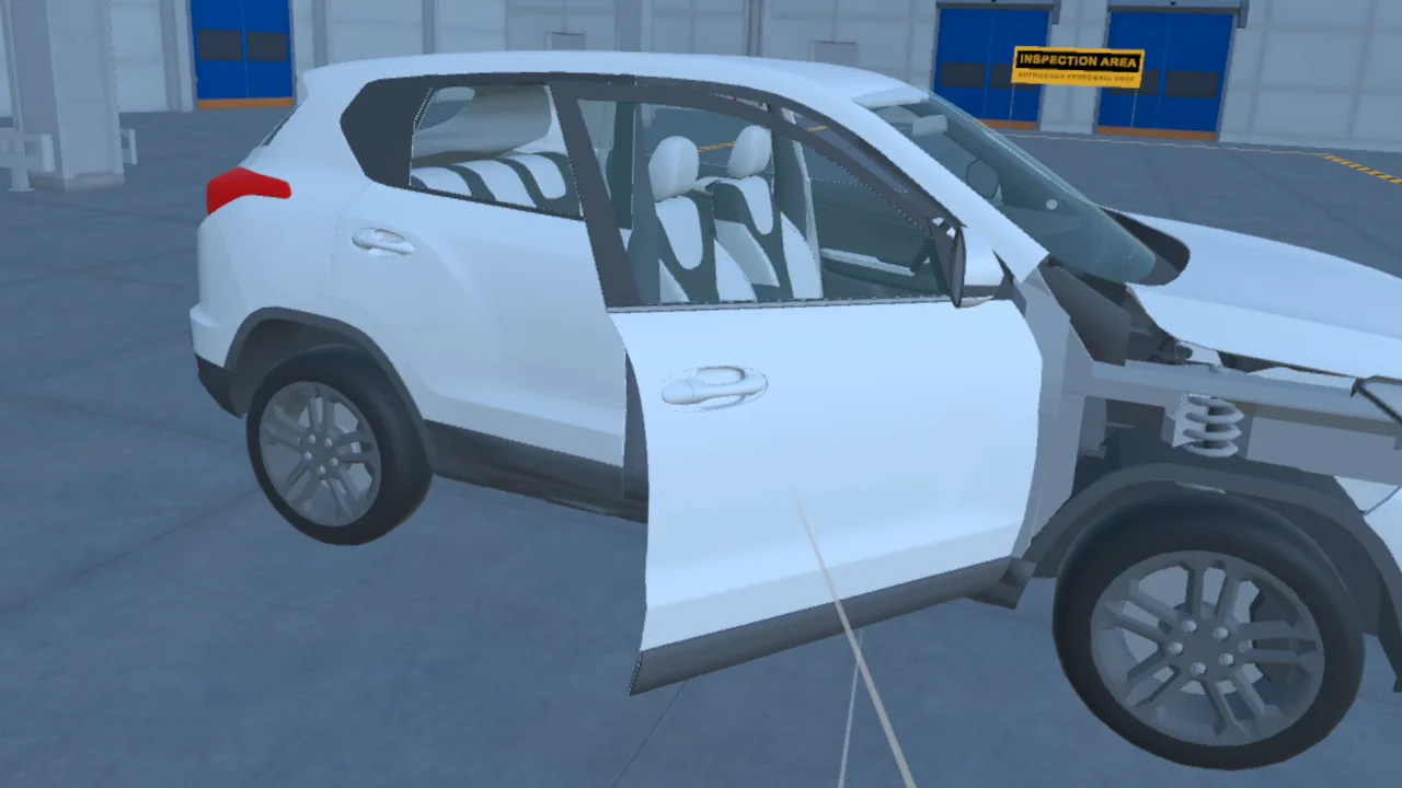 An open car door revealing the seats and dashboard in the UNODC vehicle-search simulation.